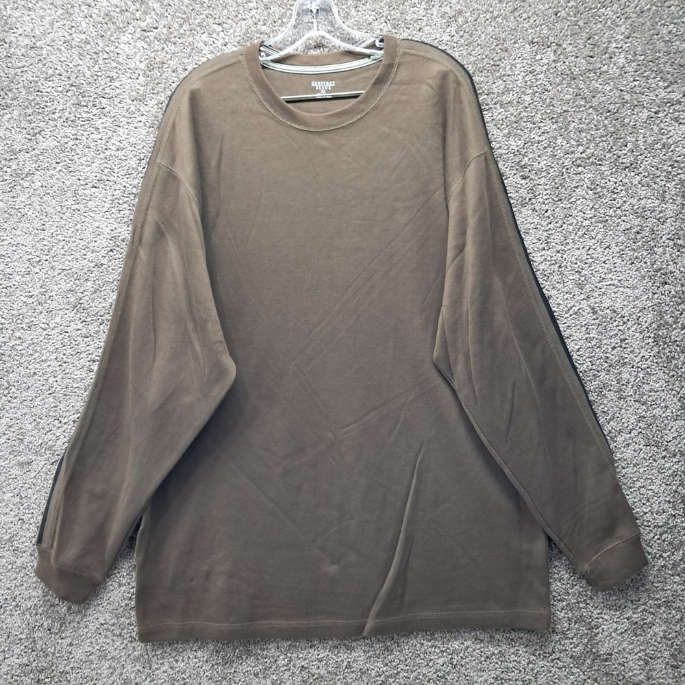 Geoffrey Beene Mens XL Brown Cotton Crew Neck Pullover Sweater Stripe Sleeve